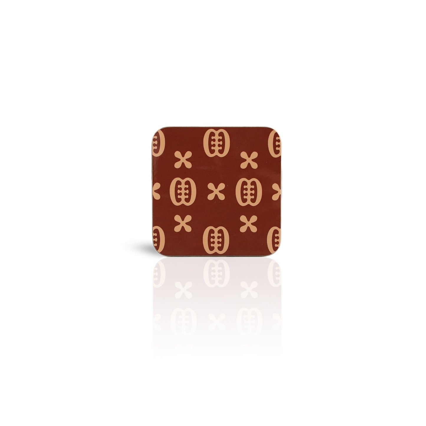 coffee coloured Ese Ne Tekrema adinkra wooden coaster on white background