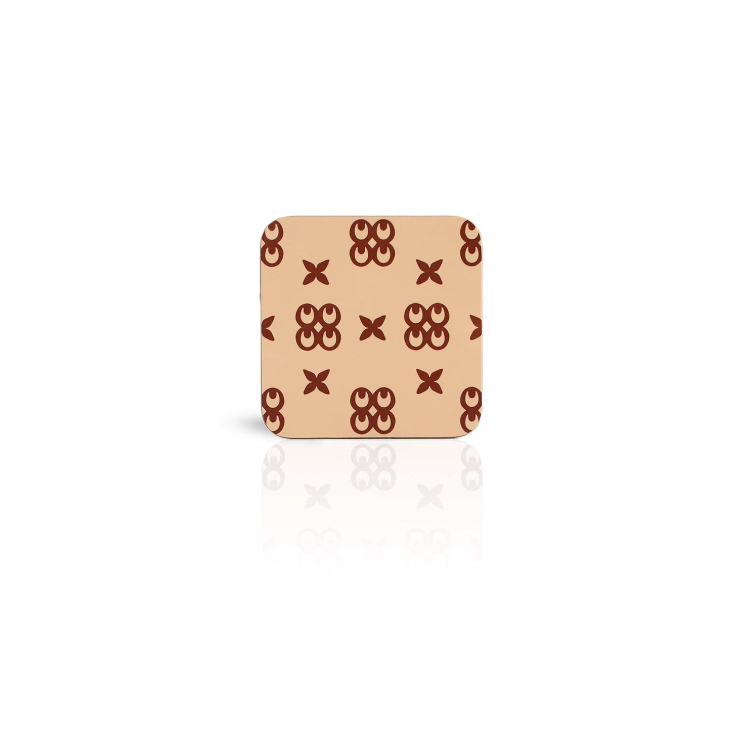 oat Mate Masie adinkra square wooden coaster on white background.