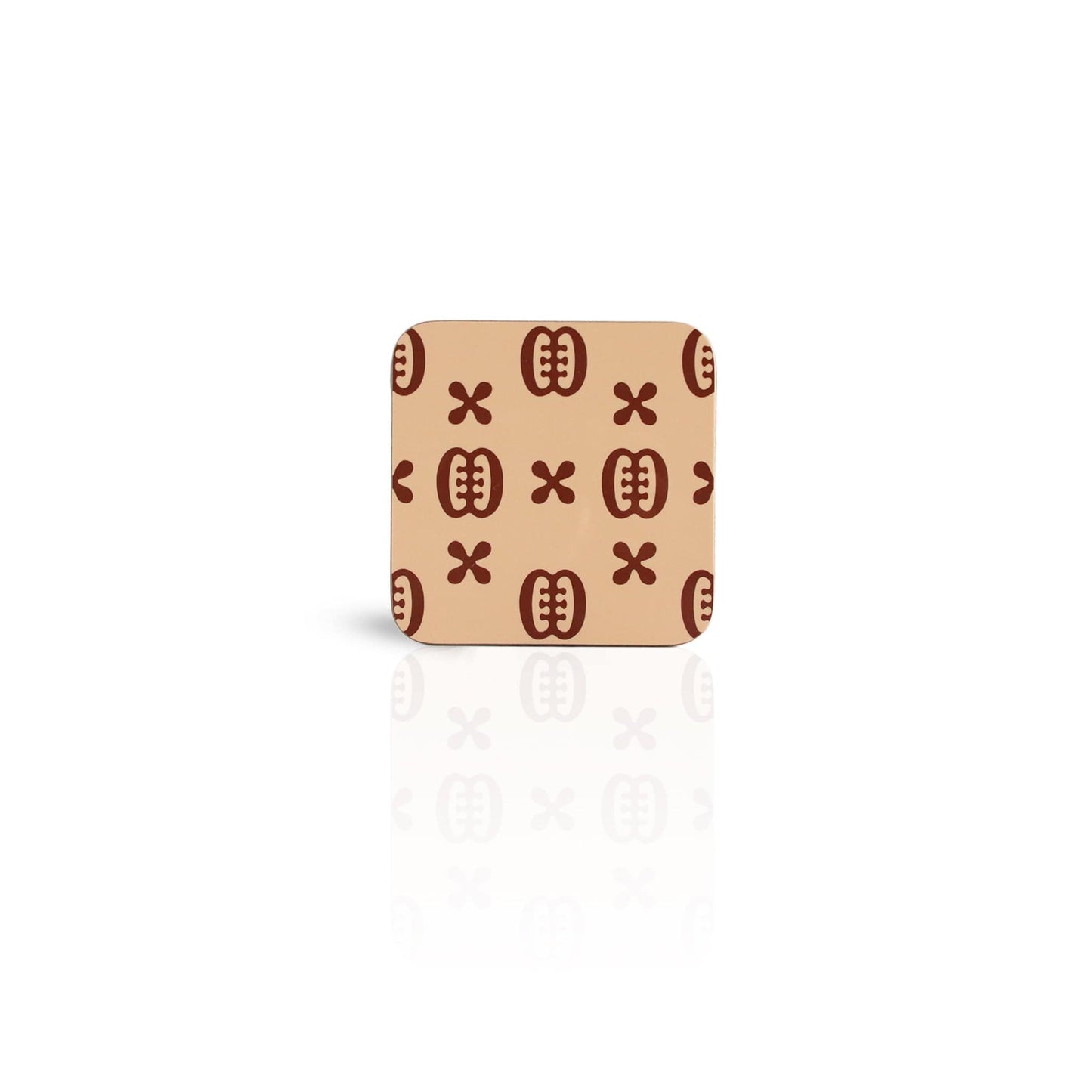 oat coloured Ese Ne Tekrema adinkra wooden coaster on white background.