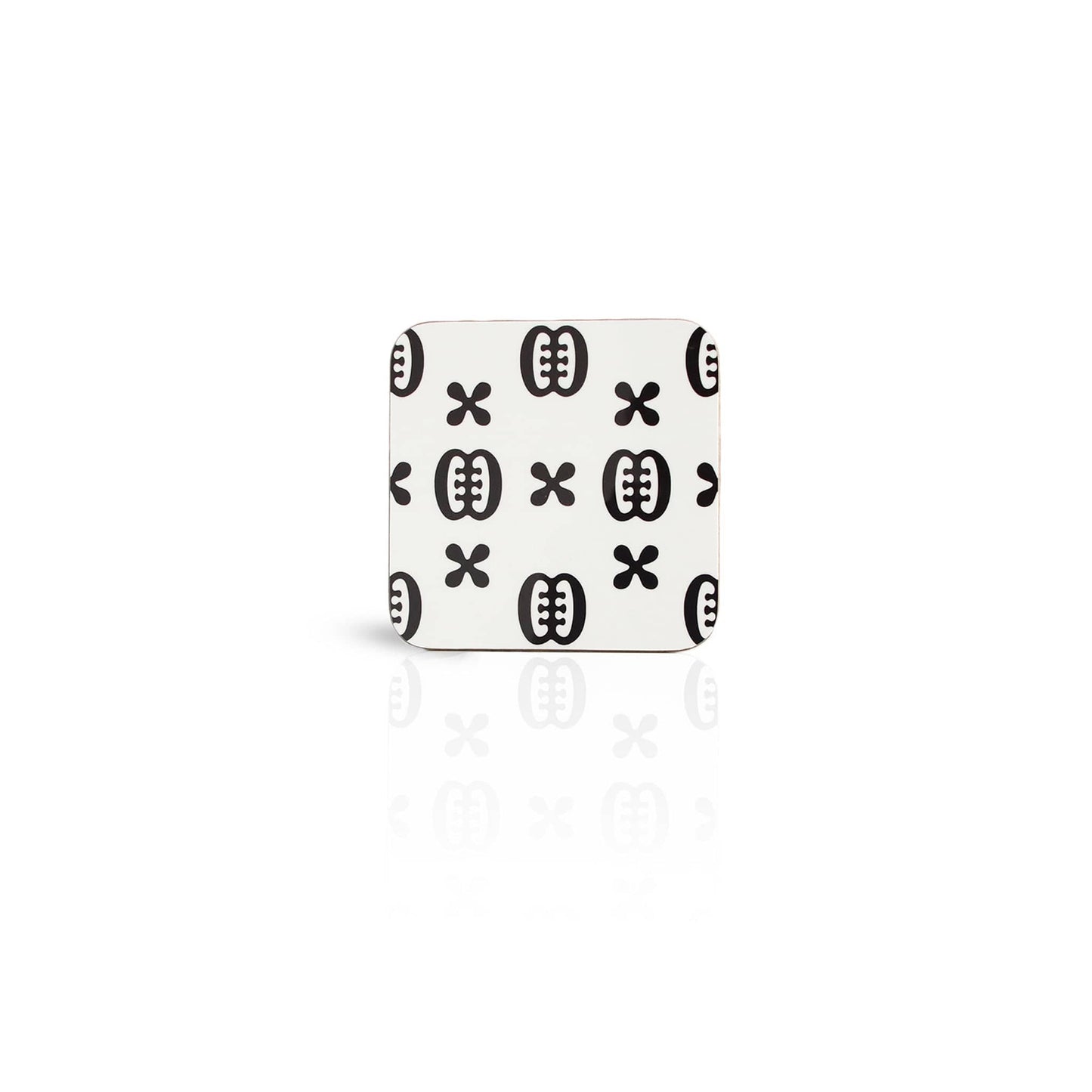 white coloured Ese Ne Tekrema adinkra wooden coaster on white background.