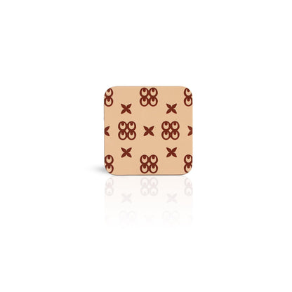 oat Mate Masie adinkra square wooden coaster on white background.