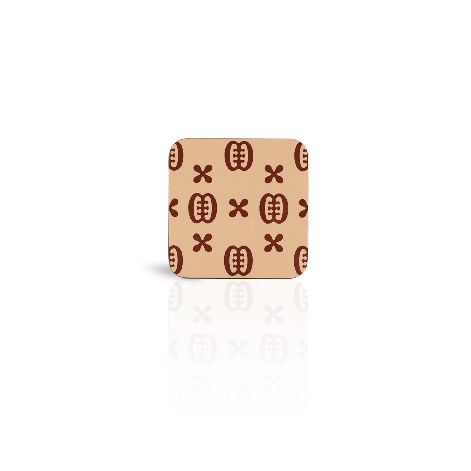oat coloured Ese Ne Tekrema adinkra wooden coaster on white background.